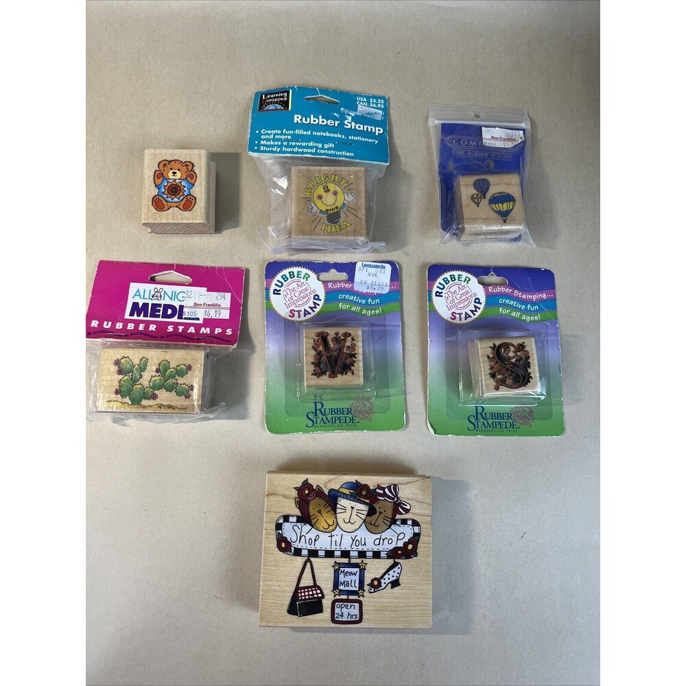 Vintage New Craft Wood Rubber Stamps Lot Of 7‎ Various Themes